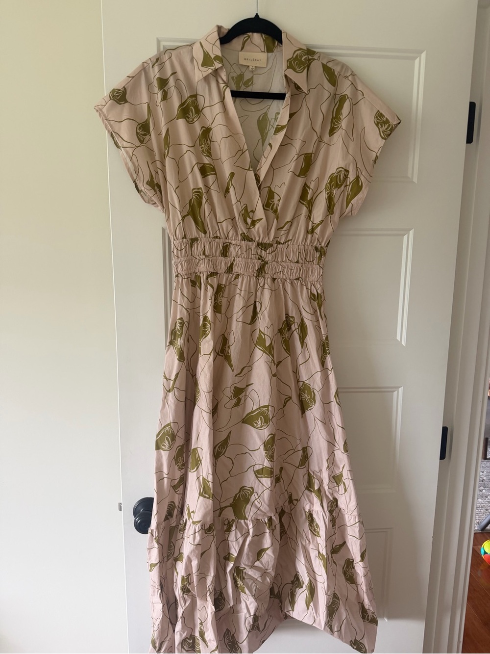 Meloday Pink Floral Shirred Waist Midi Dress